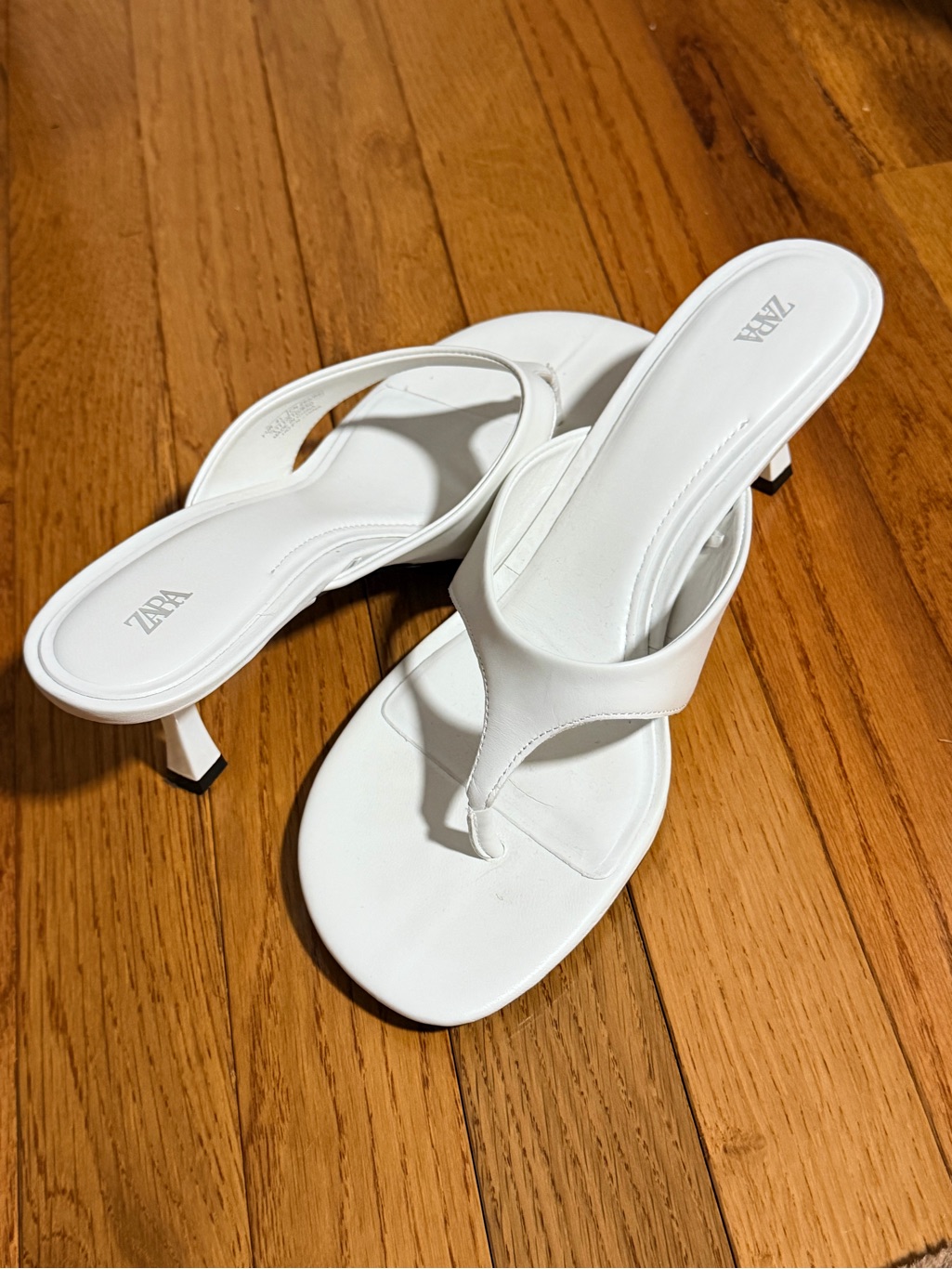 Zara White Thong Heeled Sandals